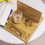 Regalo de Cumpleaños para los amantes de la Lectura Personalizado y Grabado Flor de Nacimiento Soporte de Madera para Libros Juego de Marcapáginas con