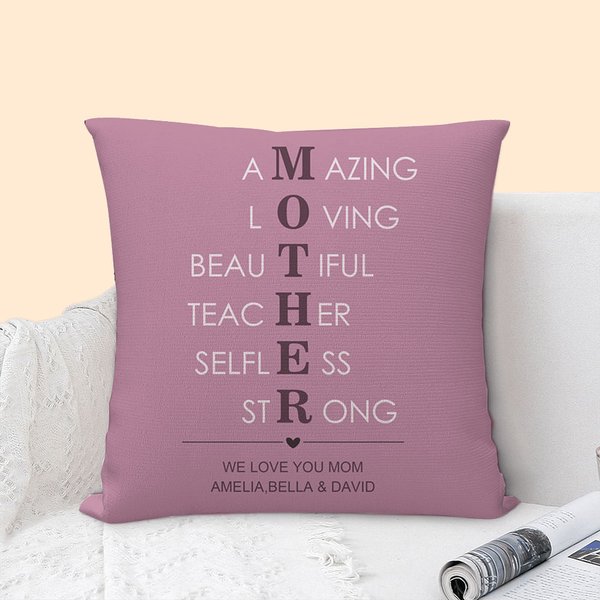 Personalized Mother Acronym Multi-colour Throw Pillow Cover with Text Mother's Day Birthday Gift for Mom