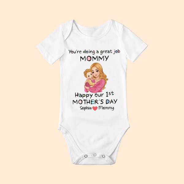 Personlig söt krita stil 100% bomull Baby Onesies med namn första mors dag gåva för nyfödda