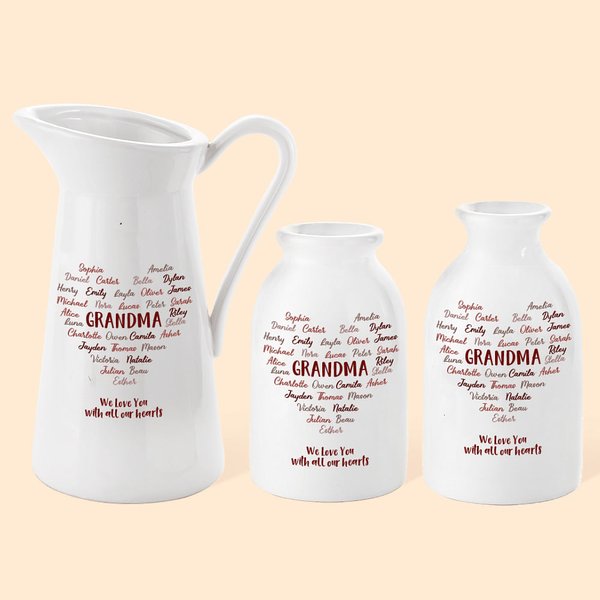 Personalizado We Love You with All Our Hearts Jarrón de cerámica blanco con nombres Decoración para el hogar Día de la madre Cumpleaños Regalo para ma