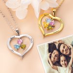 Collier en Cœur Personnalisé avec 1-8 Prénoms Gravés et Pierres de Naissance Collier d'Argent pour Maman Cadeau Anniversaire Fête des Mères
