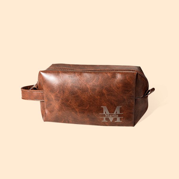 Gepersonaliseerde gegraveerde monogram waterdichte lederen toilettas met handvat Groomsmen Verjaardag Vaderdag geschenk voor mannen