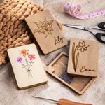 Personalized Birth Flower Wooden Magnetic Needle Box with Name Birthday Mother’s Day Gift for Sewing Lover