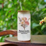 Personalized 20oz Vintage Watercolor Birth Flower 1-12 Names Glass Bottle with Bamboo Lid and Straw Mother’s Gift For Mom and Grandma