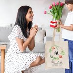 Personalizzato Best Mom Ever Floral Canvas Tote Bag con nome e testo Regalo di compleanno per la festa della mamma per donna
