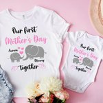 Onze eerste Moederdag Samen - Gepersonaliseerd 100% Katoenen T-shirt Babyrompertje met Namen Moederdagcadeau voor Pasgeborenen