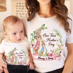 T-shirt adulte Peter Rabbit Bunny Floral et Onesie avec noms personnalisés Cadeau de fête des mères pour bébé et nouvelle maman
