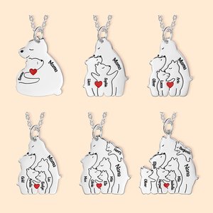 Gepersonaliseerde Knuffelbeer Ketting met 1-6 Kleine Beertjes & Gegraveerde Naam Verjaardag Moederdag Cadeau voor Vrouwen
