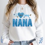 Personalized Colorful Faux Embroidery Sequin Love T-shirt Sweatshirt with Names Birthday Mothers Day Gift for Grandma Mom