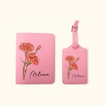 Personalizzato Multicolor PU Pelle Fiore di nascita Passaporto Coprire Tag bagagli Set con nome Anniversario Regalo di compleanno per gli appassionati di viaggi