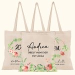 Personalizzato Best Mom Ever Floral Canvas Tote Bag con nome e testo Regalo di compleanno per la festa della mamma per donna