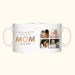 Tasse en céramique personnalisée avec texte dégradé 11oz/15oz et 4 photos collées Cadeau de fête des mères pour maman grand-mère
