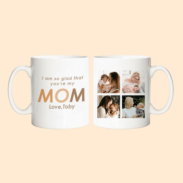 Personalisierte Gradient Text 11oz/15oz Keramik Becher mit 4 Collage Fotos Muttertag Geburtstag Geschenk für Mama Oma