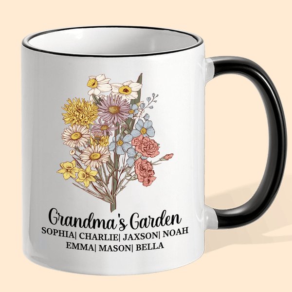 Gepersonaliseerde kleurrijke geboorte bloemen boeket 11oz keramische koffiemok met naam Moederdag verjaardagscadeau voor vrouwen