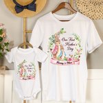 T-shirt adulte Peter Rabbit Bunny Floral et Onesie avec noms personnalisés Cadeau de fête des mères pour bébé et nouvelle maman