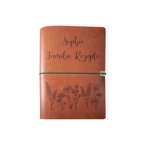Personalisiertes Notebook Ringbuch Rezeptbuch mit Ledereinband und Gummiband Blumenmotiven Muttertag Geburtstag Geschenk für Damen Mutter
