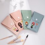 Personalized Cute Cartoon Women Girl Birth Flower Makeup Brush Bag Set with Name and 8 Pcs Makeup Brushes Birthday Mother's Day Gift for Her