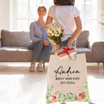 Personalizzato Best Mom Ever Floral Canvas Tote Bag con nome e testo Regalo di compleanno per la festa della mamma per donna