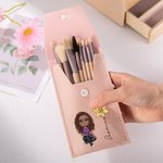 Personalized Cute Cartoon Women Girl Birth Flower Makeup Brush Bag Set with Name and 8 Pcs Makeup Brushes Birthday Mother's Day Gift for Her