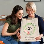 Personalizzato Best Mom Ever Floral Canvas Tote Bag con nome e testo Regalo di compleanno per la festa della mamma per donna