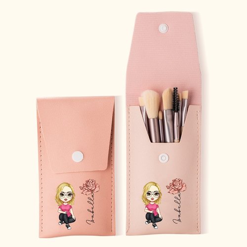 Estuche personalizado con dibujo para set de brochas de maquillaje flor de nacimiento con nombre 8 brochas regalo de cumpleaños y Día de la Madre