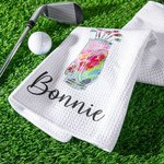 Personalizada Palos de Golf de Colores Toalla Waffle de Golf Absorbe el Sudor con Clip para Colgar Nombre Regalo de Cumpleaños para los Amantes del Go