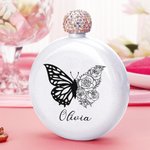 Personalised Birth Flower Butterfly Glittery 5oz Flask with Name &  Rhinestone Lid Birthday Bridesmaid Party Mother's Day Gift for Women