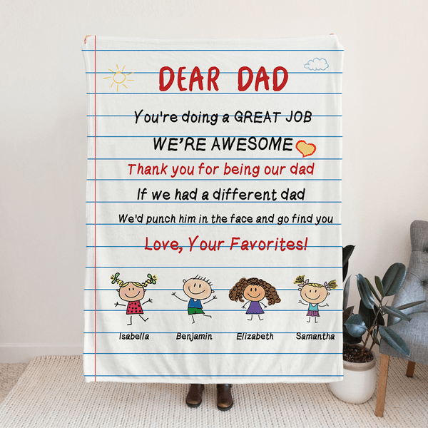 Personalisierte Daddy Wir lieben dich immer für immer weiche Decke mit niedlichen Charakteren Home Dekoration Geburtstag Vatertag Geschenk für Papa Op