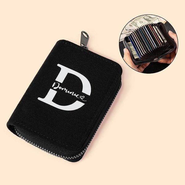 Portacarte compatto  in alcantara personalizzato con nome e 18 scomparti per carte regalo per festa del papà e compleanno per uomo
