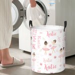 Personalized Ballet Girl Waterproof Toy Storage Laundry Basket with Name and Handle Birthday Gift for Ballerina Girl