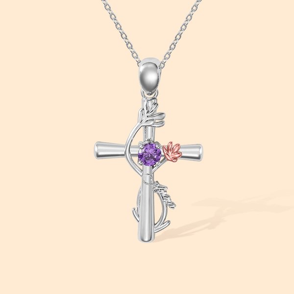 Collar Cruz Personalizada con Flor de Nacimiento Piedra de Nacimiento y Nombre Colgante Religioso Joyería Bautizo Cumpleaños Regalo para Mujer