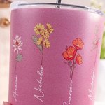 Thermos de Vacuum Personnalisé avec 1-15 Fleurs de Naissance et Noms Gobelet Isotherme avec Thème Jardin Cadeau d'Anniversaire pour Mère Grand-Mère