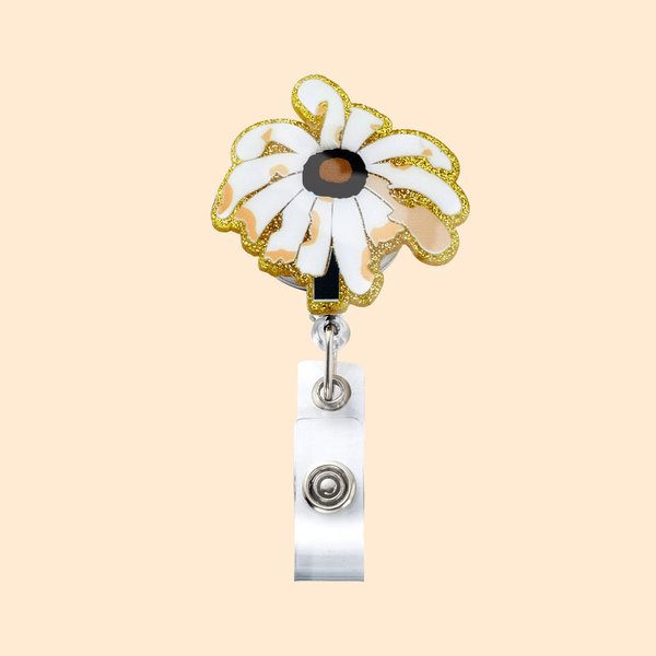 Personalized Funny Glitter Withered Daisy Acrylic Badge Reel Birthday Nurse Week Gift for Nurse Doctor Medical Staff