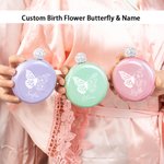 Personalised Birth Flower Butterfly Glittery 5oz Flask with Name &  Rhinestone Lid Birthday Bridesmaid Party Mother's Day Gift for Women