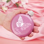 Personalised Birth Flower Butterfly Glittery 5oz Flask with Name &  Rhinestone Lid Birthday Bridesmaid Party Mother's Day Gift for Women