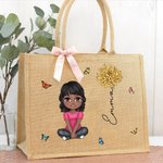 Personalisierte Niedliche Cartoon-Figur Jute Tragetasche mit Namen und Geburtsblume Hochzeit Geburtstag Muttertag Geschenk für Damen Mädchen