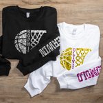 Gepersonaliseerd Imitatie Pailletten Half Basketbal & Half Hoepel T-shirt Sweatshirt Hoodie met Naam en Nummer Verjaardag Game Day Gift voor Basketballiefhebbers