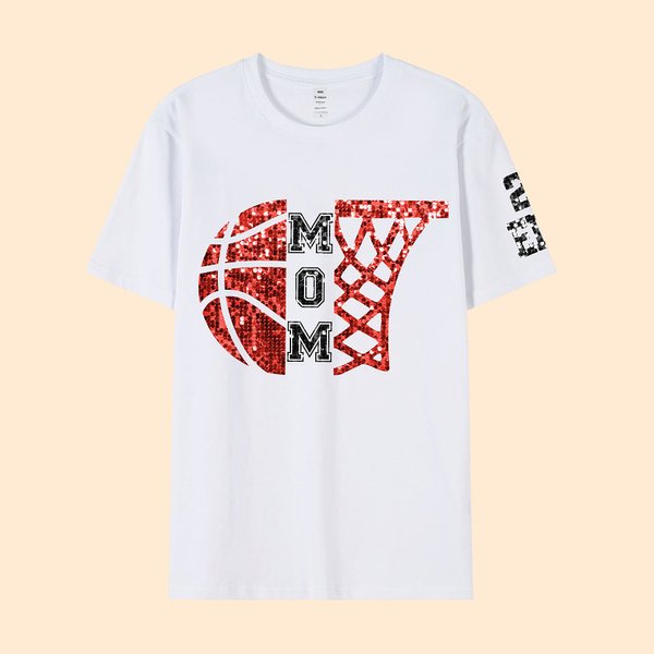 Personalisierte Nachahmung Pailletten halbe Basketball & halbe Hoop T-Shirt Sweatshirt Hoodie mit Namen und Nummer Geburtstag Spiel Tag Geschenk für Basketball-Liebhaber