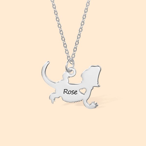 Incisione personalizzata Drago barbuto animale domestico Collana ciondolo lucertola Compleanno Anniversario Regalo per gli amanti delle lucertole