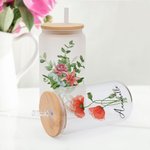 Bouteille en Verre avec Couvercle et Paille Personnalisée Nom et Fleurs de Naissance Aquarelle Cadeau de Fête des Mères pour Maman Grand-mère