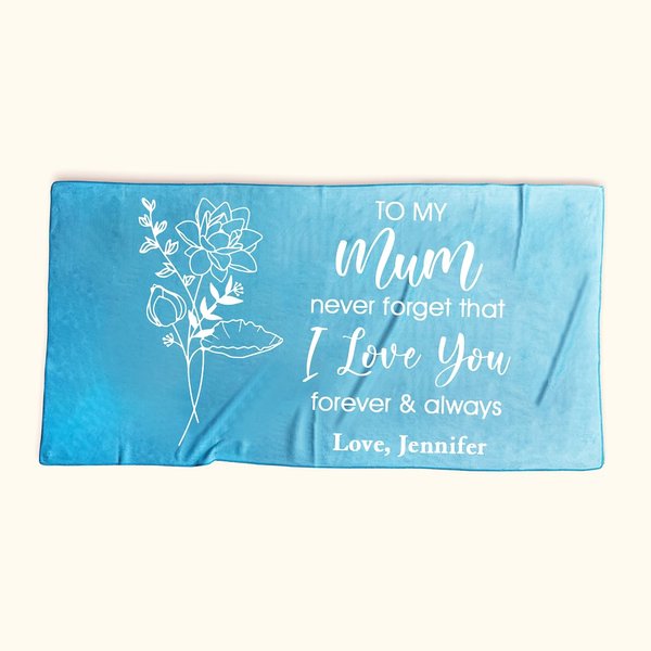 Personlig I Love You Forever-strandhandduk med födelseblomma och namn Sommartillbehör Mors dag-present till mamma