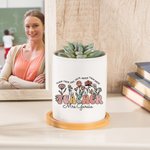 Personalized Ceramic Spring Boho Wildflowers Name Plant Pot with Bamboo Tray Appreciation Back to School Gift for Teacher