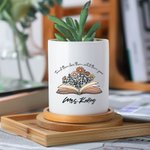 Personalized Ceramic Spring Boho Wildflowers Name Plant Pot with Bamboo Tray Appreciation Back to School Gift for Teacher