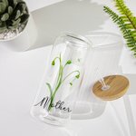 Bouteille en Verre avec Couvercle et Paille Personnalisée Nom et Fleurs de Naissance Aquarelle Cadeau de Fête des Mères pour Maman Grand-mère