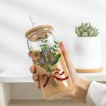 Bouteille en Verre avec Couvercle et Paille Personnalisée Nom et Fleurs de Naissance Aquarelle Cadeau de Fête des Mères pour Maman Grand-mère