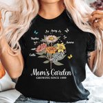 Personalisierte Retro Aquarell Geburt Blumenstrauß T-Shirt Sweatshirt mit Kind Namen Muttertag Geburtstag Geschenk für Mama Oma