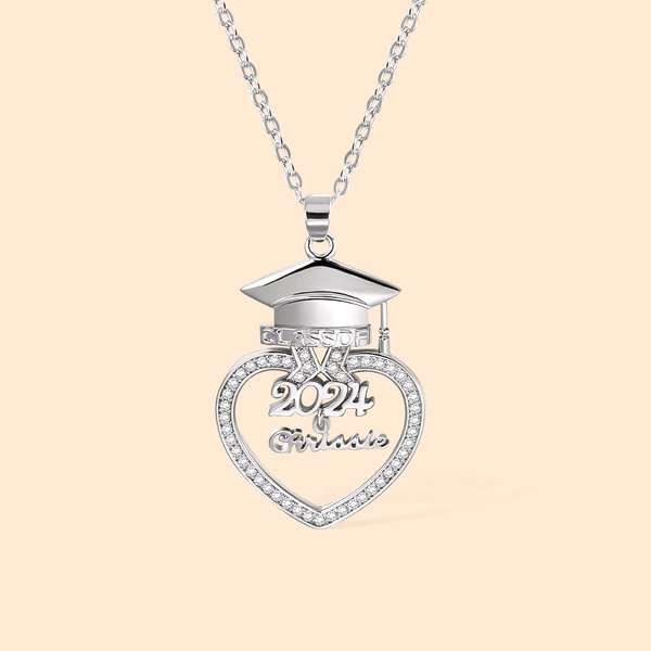 Collier en Zircon Personnalisé avec Nom pour la Promotion 2024 Cadeau de Fin d'Études pour Elle