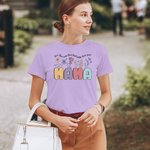 Personalized Watercolour Flower Title 100% Cotton Mama T-shirt with Text Mother's Day Birthday Gift for Mom Grandma