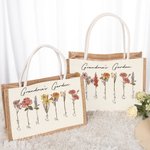 Gepersonaliseerde Grote Capaciteit 1-20 Geboorte Bloemen Tuin Jute Tas met Namen Verjaardag Moederdag Cadeau voor Vrouw