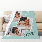 Personalised Love Colourful 1 - 4 Photos Collage Soft Blanket with Text Birthday Mother's Day Gift for Family